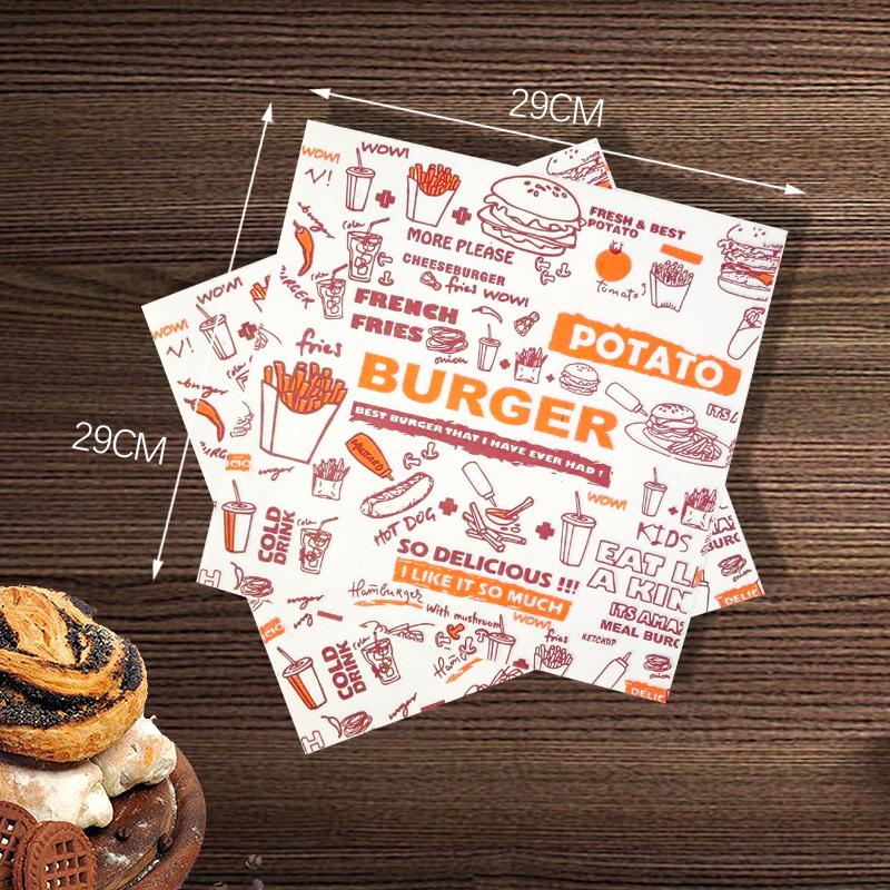 100Pcs Oil-Proof Paper Food Wrapping Paper Baking Sandwich Burger Fries Fried Food Wrapping Paper Plate Mat Accessories