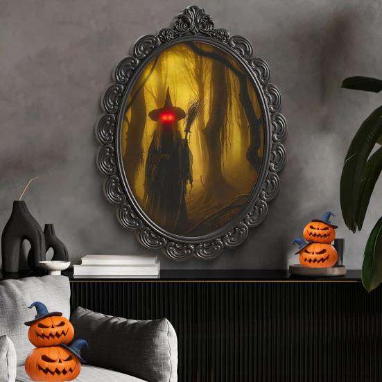 Yousheng Halloween Holographic Witch Mirror Spooky Wall Mirror with Creepy Red Eyes for Haunted House Bedroom Indoor Decoration