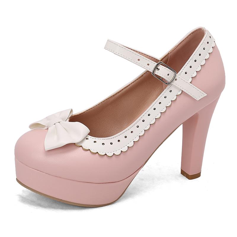 

Модные весенне-осенние свадебные туфли Лолита для женщин, туфли Мэри Джейн на платформе и высоком каблуке, милые каблуки, ремешок с пряжкой, туфли для платья, размер 34-48 44 розовый