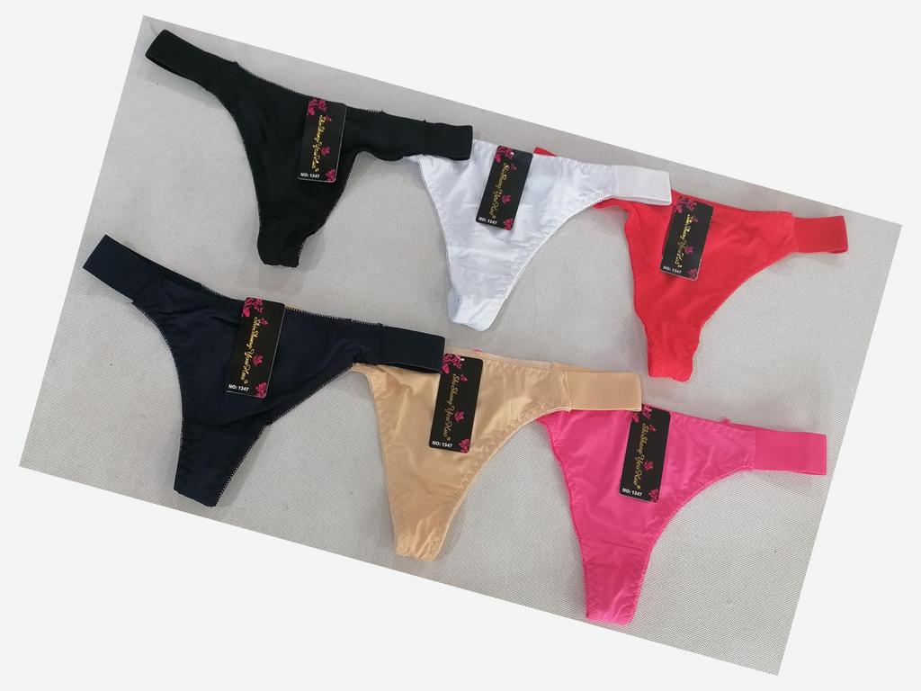 Kurop Set Solid Color Seamless Sexy 6-Piece Thongs, Women's Panties, Underwear,