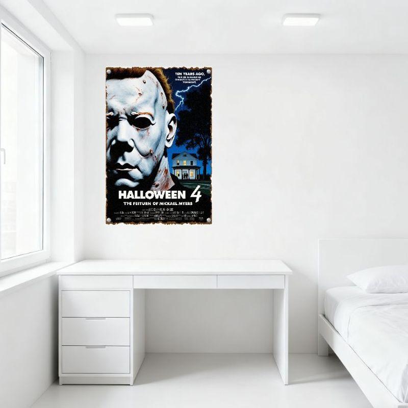 Halloween 4 Il Ritorno di Michael Myers Film Horror Cartello in Latta Metallico Vintage Retro Decorazione Murale per Man Cave Bar Ufficio Casa Club