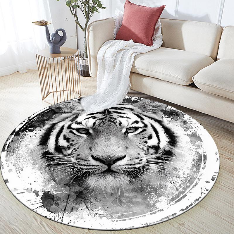 

Black and White Ink Tiger Round Area Rug,Carpet Rug for Living Room Bedroom Sofa Playroom Decor,Non-slip Floor Mat 80cmx80cm