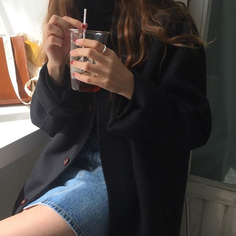 Women's Spring/Fall Mid-Length Oversized Trench Coat Korean Style Slimming Imitation Wool Coat Commuter Blazer Jacket