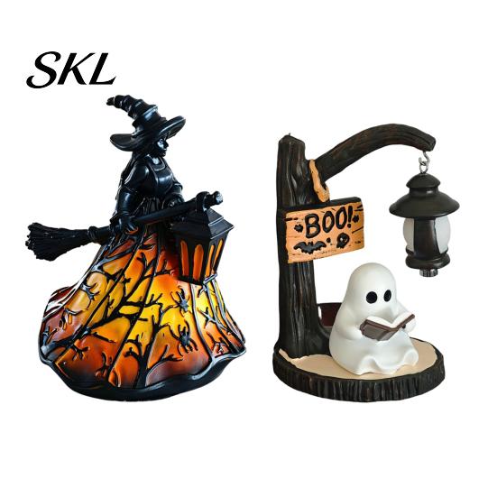 Halloween Ambient Lighting Witch/Ghost LED Lamp, Gothic Resin Ornament with Warm Light for Home Decor Decor, Desktop Spooky Night Party Glow Lamp
