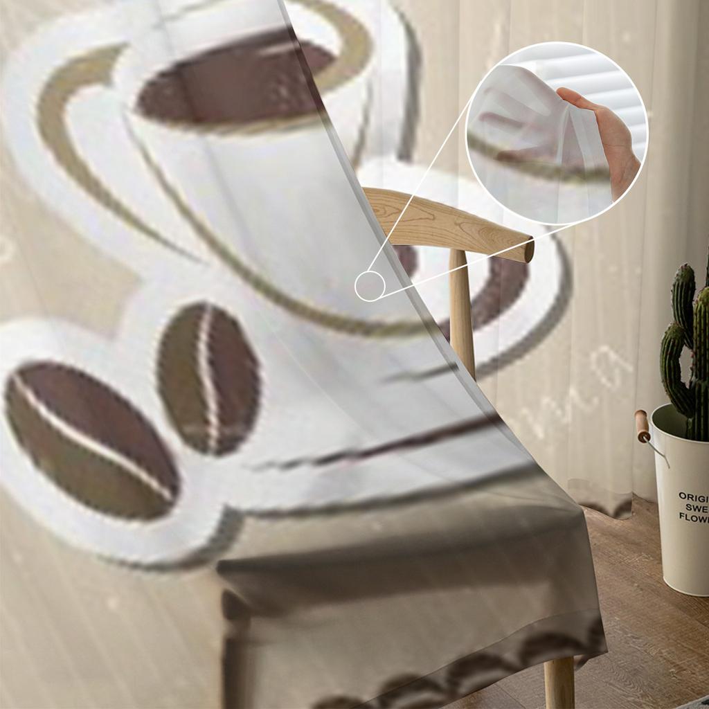 Ikonka kávového hrnku Tyl Průsvitné závěsy pro dekoraci obývacího pokoje Závěs do pokoje Ložnice Kuchyně Voálové Organzové závěsy