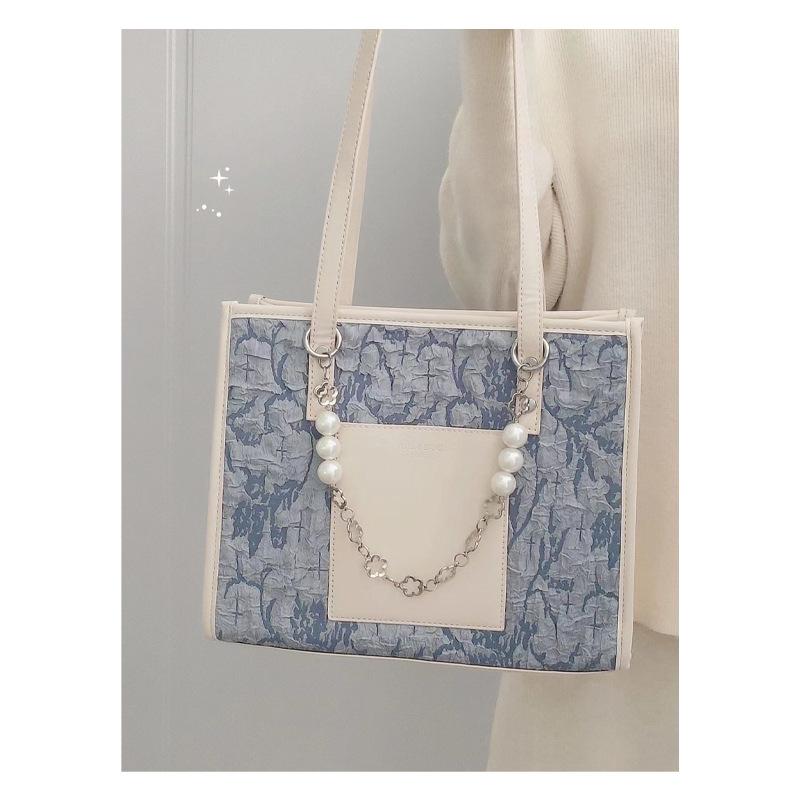 Tote Bag for Women In Spring and Summer New Sea Salt Blue Jacquard Cloth Shoulder Bag Large Capacity Commuting Bag