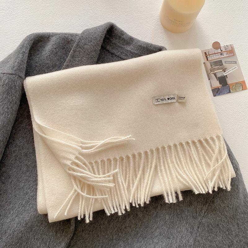 Winter Wool-Blend Scarf For Women Soft Solid Color Tassel Shawl Wrap Thick Warm Blanket Echarpe Bandana Female Scarves