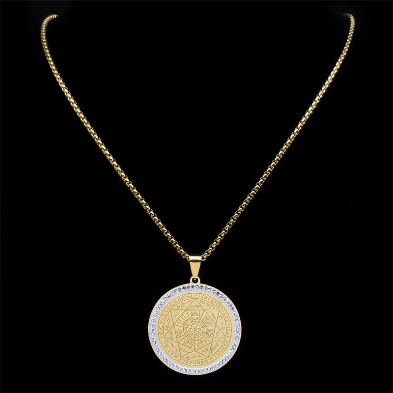 Seven Archangels Medal Angel Necklace for Women Men Stainless Steel Seal of Solomon Protection Chain Jewelry Collar NZZZ504S02