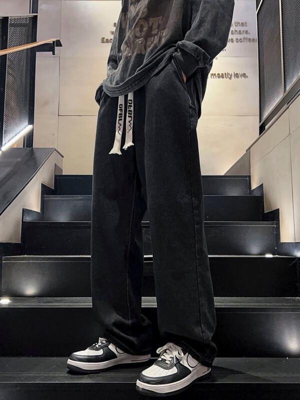 Dingfengbaoluo Men's Retro Straight Wide-Leg Casual Pants