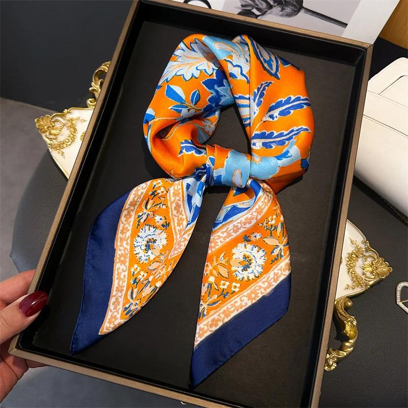 Fashion Paisley Print Luxury Brand Silk 70cm Square Scarf Women Satin Shawls Neckerchief Wrap Scarves Bandana Hair Hjiab Floral