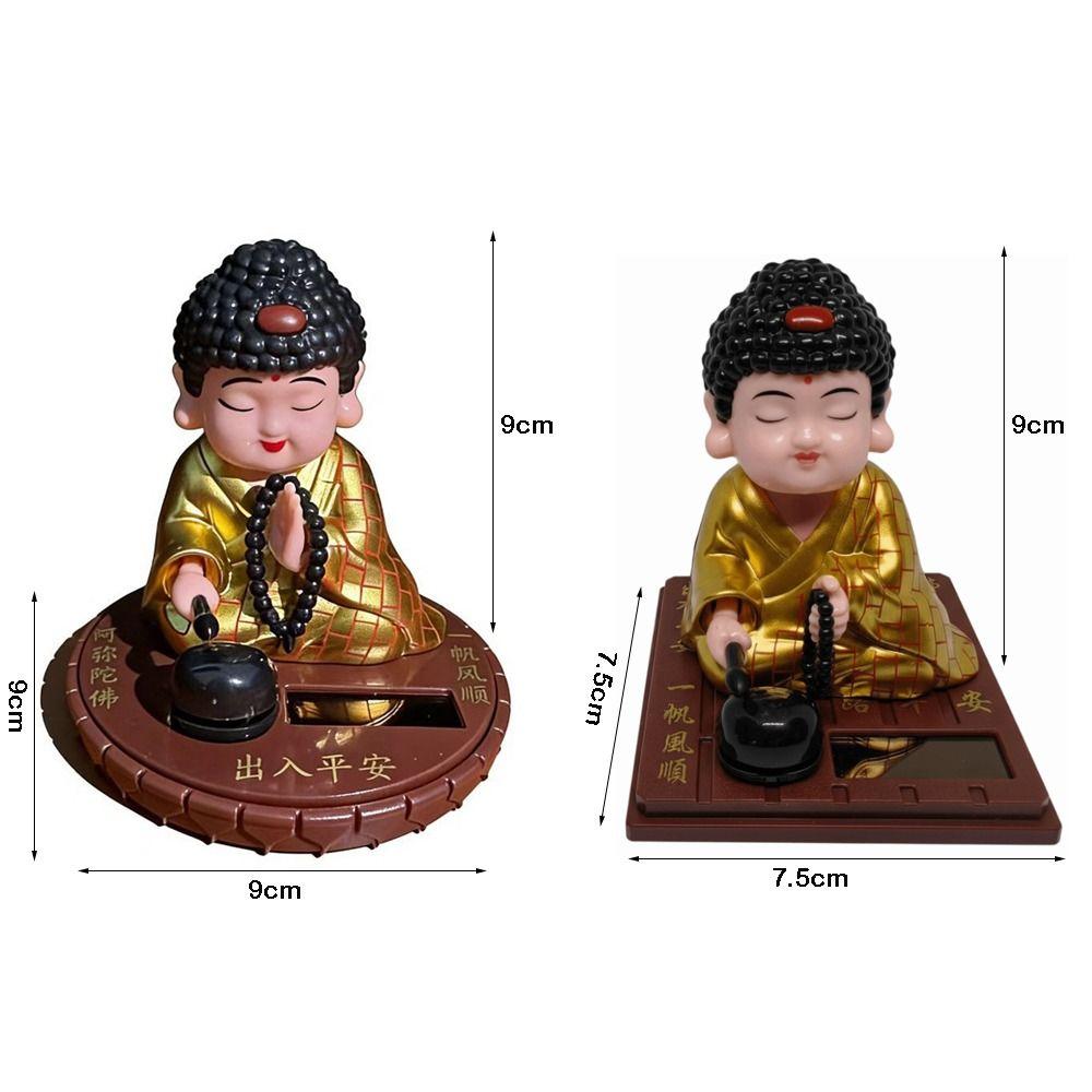 Solar Powered Buddha Car Ornament Nodding Motion Round Base Wooden Fish Figure Square Base Knocking Reciting Buddha Statue