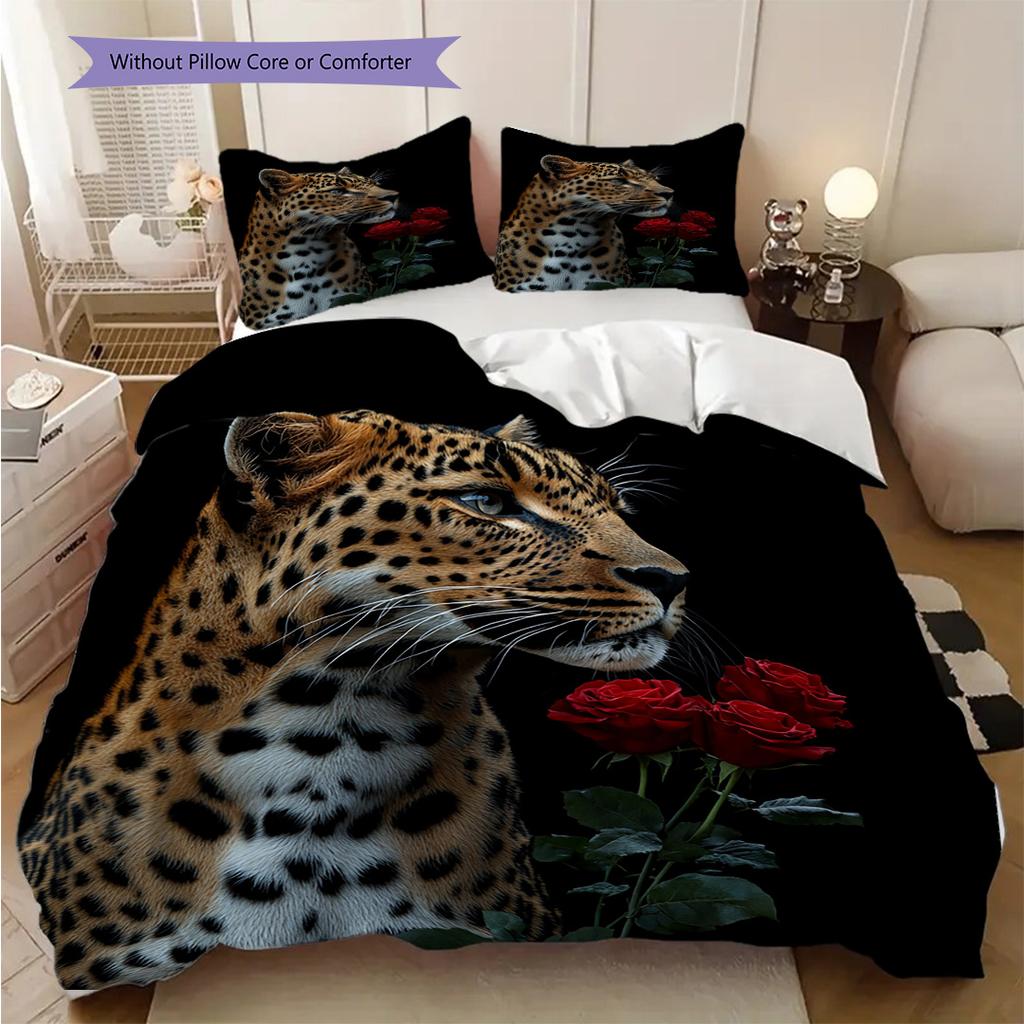 Sada povlečení s leopardím vzorem Přikrývka Povlak na přikrývku Povlak na polštář Domácí dekorace Dárek k narozeninám (1 * povlak na peřinu + 2 * povlak na polštář, bez jádra)