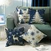 Blaues Weihnachten Leinenmaterial Elch Schneeflocken Element Kissenbezug Heim Schlafzimmer Dekoration Sofakissen
