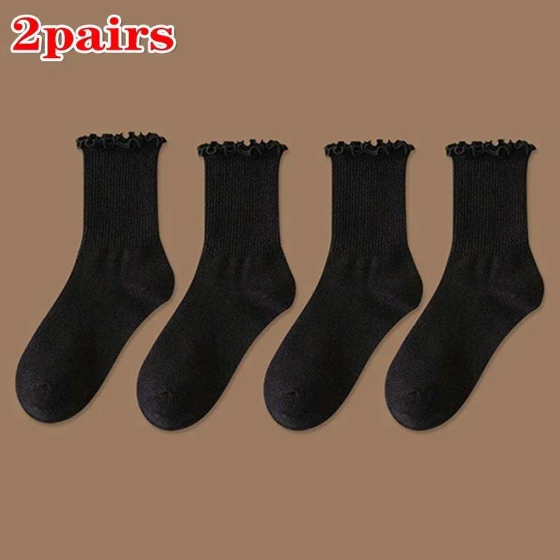 1/2/3pairs Cotton Ruffles Ankle Socks Women Lolita Cute Kawaii Korean Stocking Girl Spring Black White Middle Tube Japanese Sox