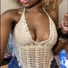 Pure Sexy Knitted Hollow-out Solid CAMI Back Strap Bohemian Style Inner wear Fashion Top Women