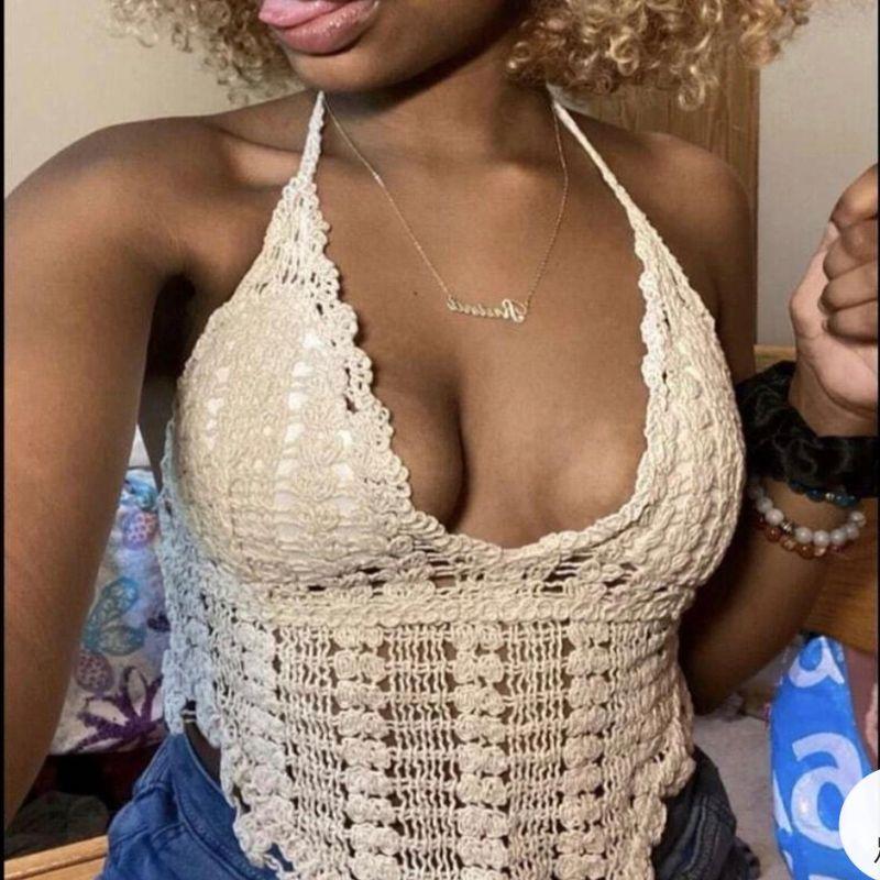 Pure Sexy Knitted Hollow-out Solid CAMI Back Strap Bohemian Style Inner wear Fashion Top Women