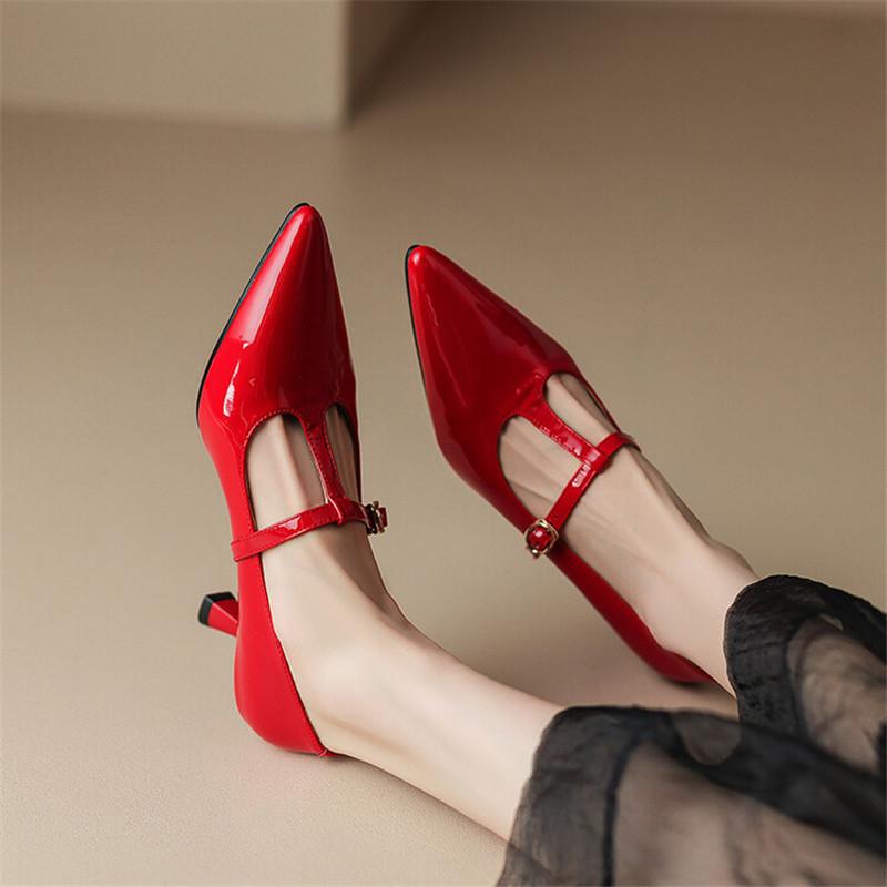 Fashion 2024 Spring Summer Patent Leather Women Shoes Pointed Toe Shallow Women Pumps Mary Jane Shoes for Women High Heels Large Size
