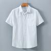 Korean Mens Short Sleeve Shirt Daily Summer Tops Pocket Solid Color Turn-down Collar 100Cotton Casual Shirts Simple Style Clothing