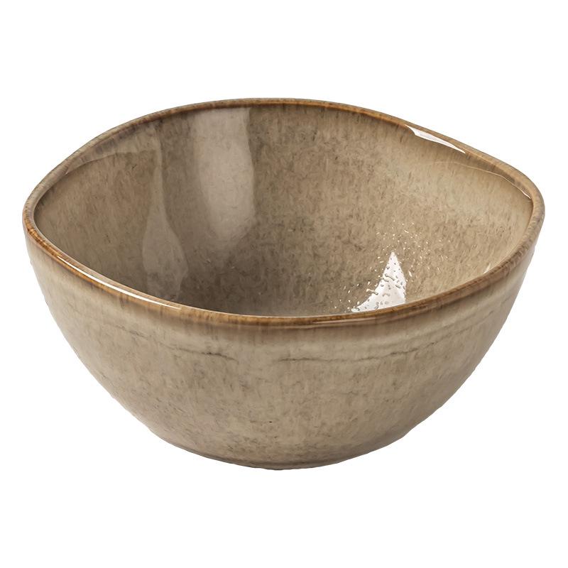 Japanese Retro Ceramic Irregular-Shape Bowl with Kiln-Changed Glaze - Ideal for Rice, Congee, or Noodles