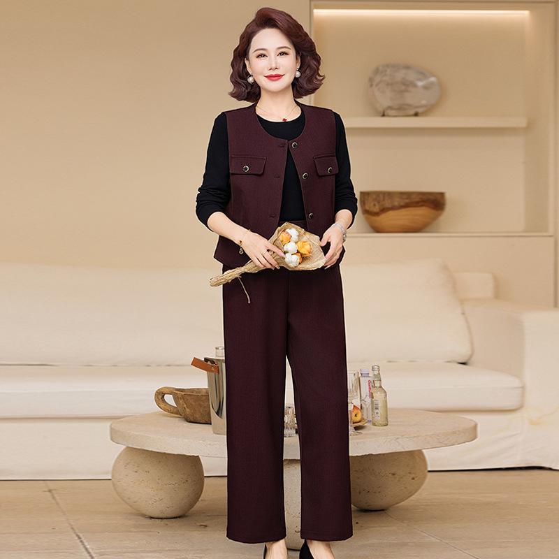 

Mom s 2026 Stylish Three-Piece Set for Spring & Autumn - Fashionable Design for Middle-Aged & Elderly Women 2XL fits 105-120 jin