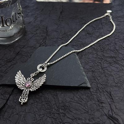 Neck Chain, Angel Cross Necklace, Delicate and Niche Women's Collarbone Chain, Light Luxury Fashion Sweater Chain Accessories