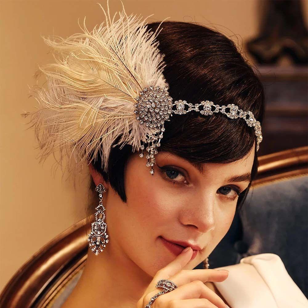 Sequin Feather Headband Crystal 1920s Hair Accessories Retro Cosplay Dress Headwear Girls