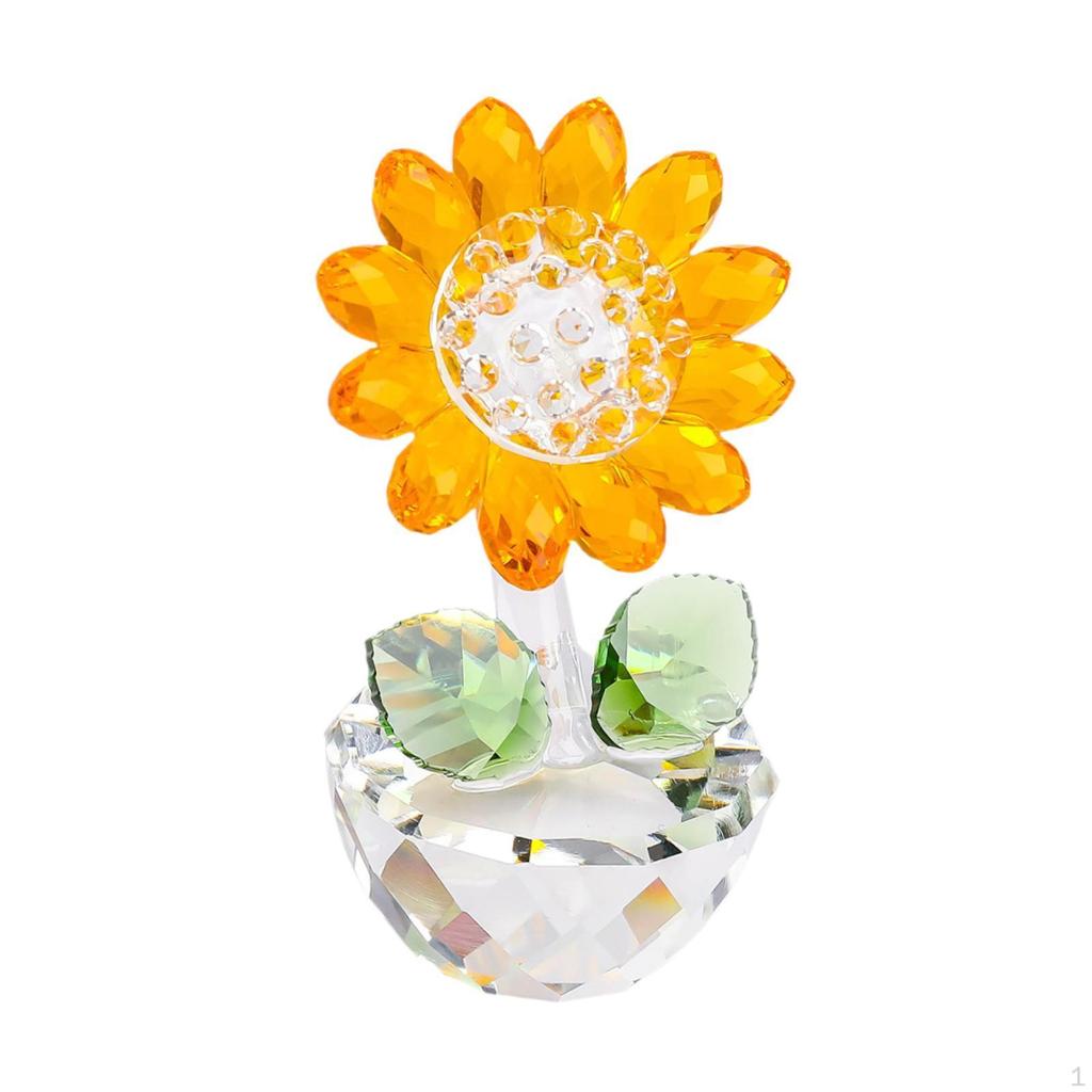 Collectible Sunflower Glass Ornament for Table Decoration Small Piece with Bud