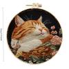 1pc Kitten and Flower Pattern Embroidery DIY Fabric Craft Kit with Tools