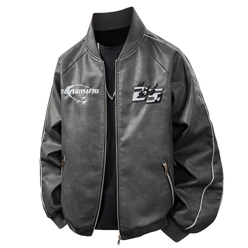 

Мужская кожаная куртка большого размера, куртка, высококачественный топ из искусственного оленьего бархата, красивая L серый