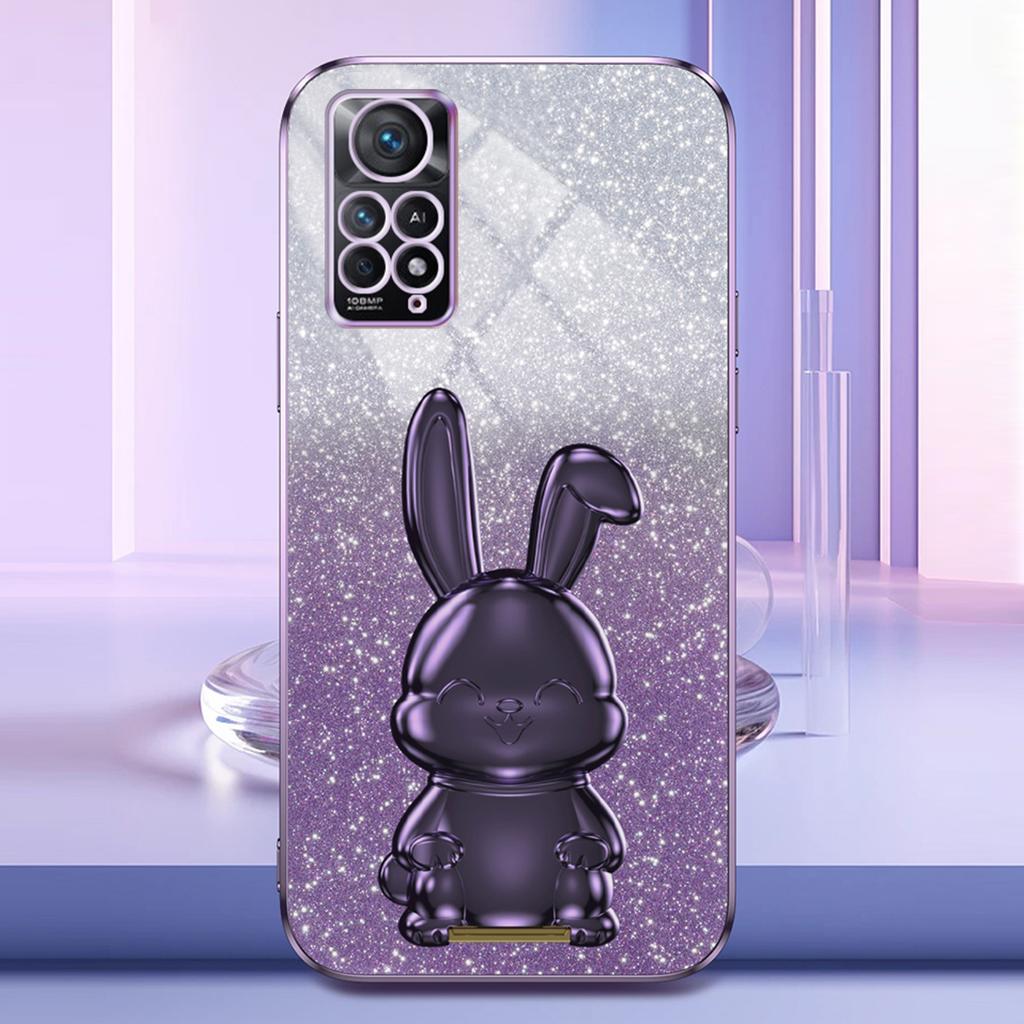 For Xiaomi Redmi Note 11E Pro 5G Pull-out Kickstand Phone Cover Electroplating Rabbit Case