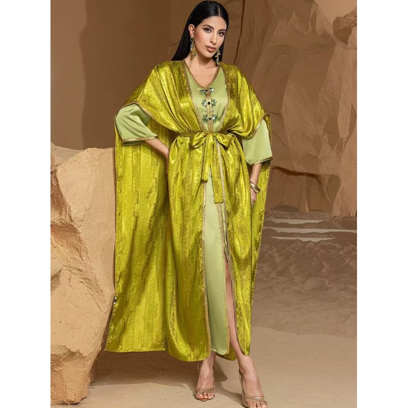 

New Middle East Heavy Industry Woven Gold Formal Dress Two piece dress set Fashion Dress Two-Piece Set Weaving Gold Green 2XL
