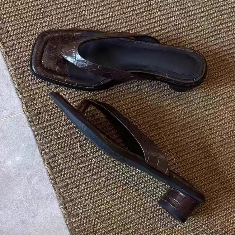 Fashion Mid Heels Clip Toe Slippers Women Chunky Shoes Heeled Sandals Summer 2025 Pumps Slides New Party Dress Elegant Mujer Sandalias