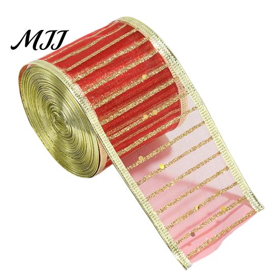 Christmas Ribbon for Tree Stripe Sequin Ribbon, Glitter Polyester Fabric Wide Craft Wrapping Holidays Decorative Ribbons Wreath Floral Arrangement