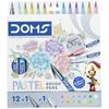 Doms Super Soft Tip Pastel Shades Brush Pen Set | 12 Pastel Shades + 1 Silver Shade + 1 Blender | Ideal for Doodling, Il