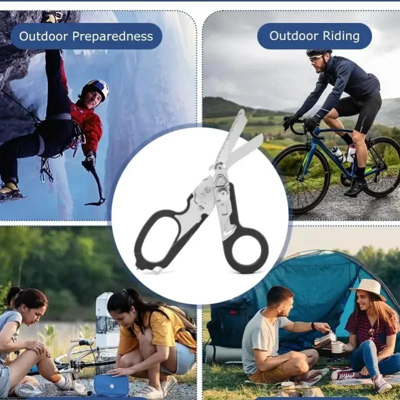 Multifunctional Folding Trauma Scissors Emergency Scissors with Cutter and Glass Breaker for Outdoor Camping Rescue Tools