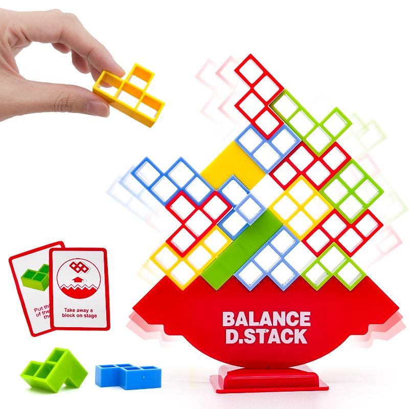 Balance Stacking Building Falling Block Puzzle with Cards Fun Family Party Game Night Tabletop Challenge Gift for Kids Adult