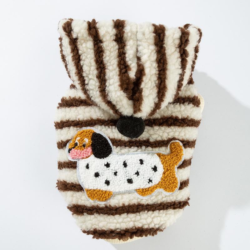 

Новая одежда для собак осень и зима теплая утолщенная полосатая флисовая с капюшоном тедди медведь одежда для питомцев XL (recommended weight 11-7.5kg)