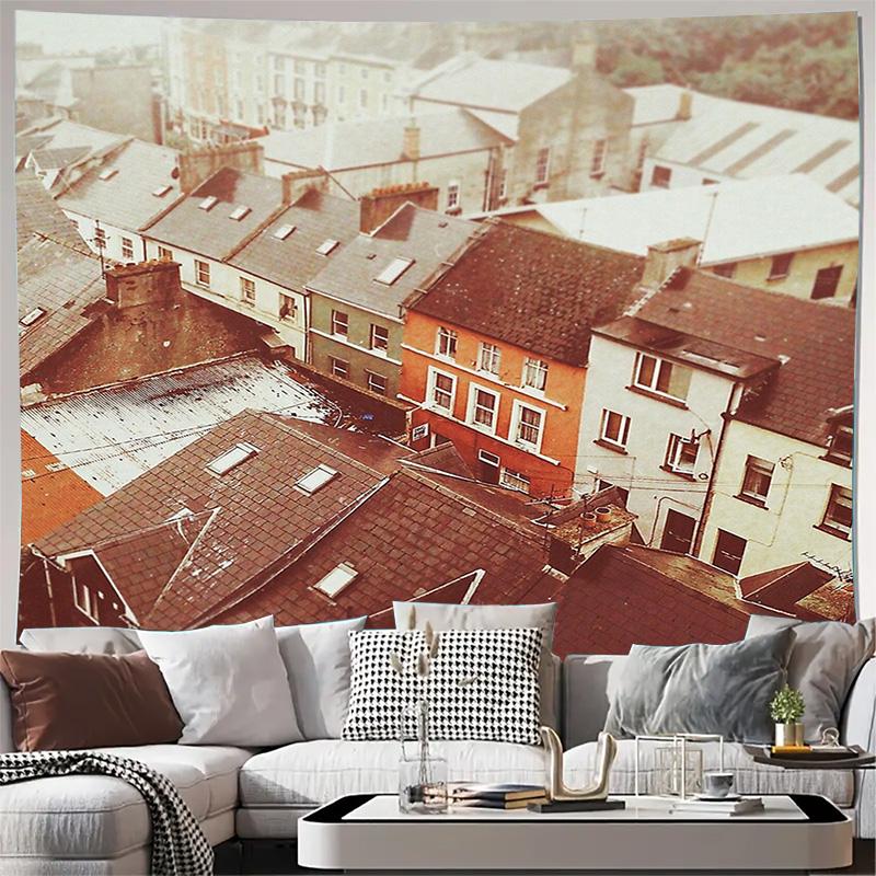 

Vintage Cityscape Tapestry Wall Hanging Urban Landscape Decor Aesthetic Room Divider Street View Art Retro Photography Backdrop 74x94cm(29x37in)