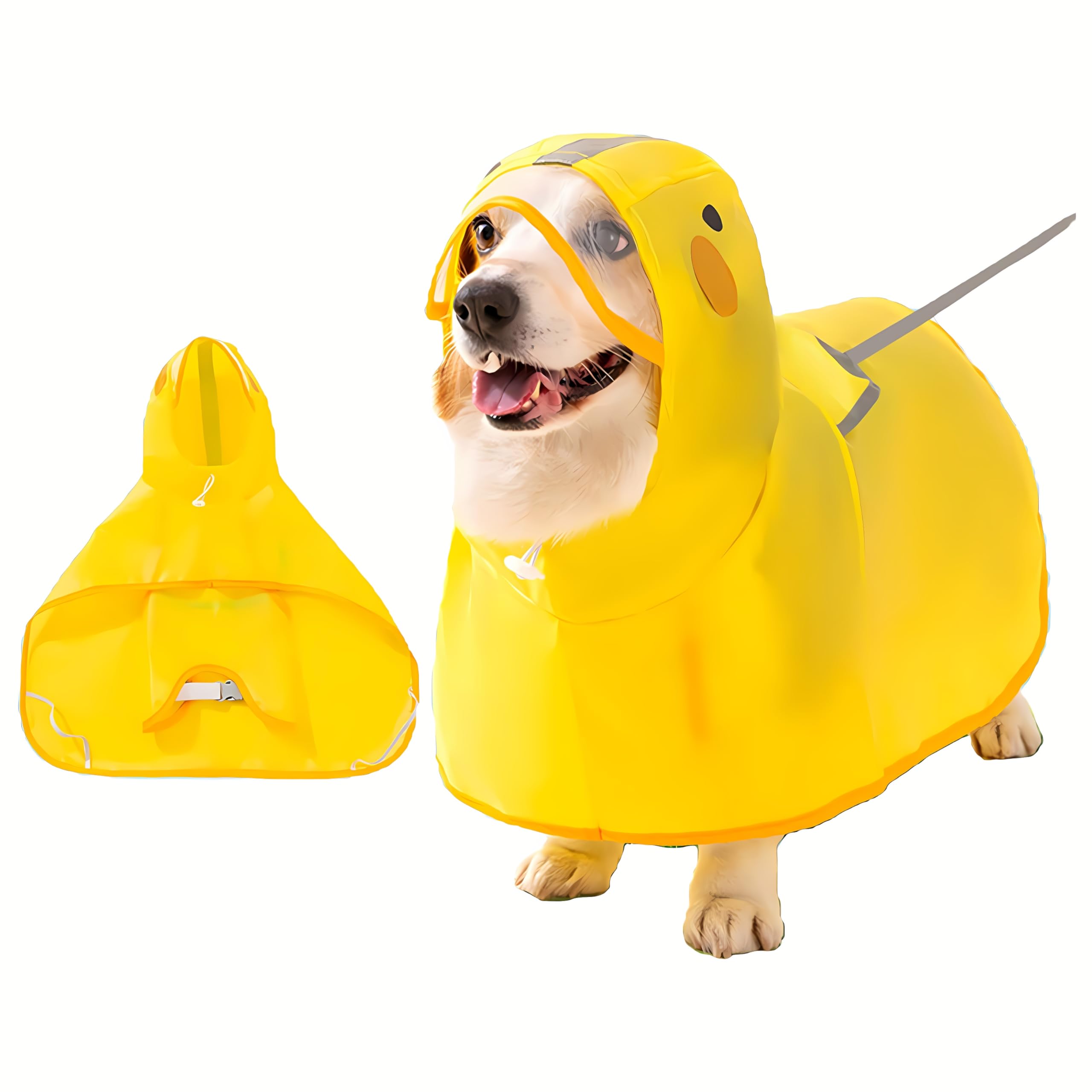 

GIIPET Дождевик для собак для маленьких и средних собак с коротким, легко надеваемым и снимаемым, быстрым покрытием живота, поводком, прозрачный, светоотражающий, подходит для дождливой