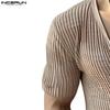INCERUN Herren Kurzarm Button Up Deep V Neck Textured Tops T-Shirts