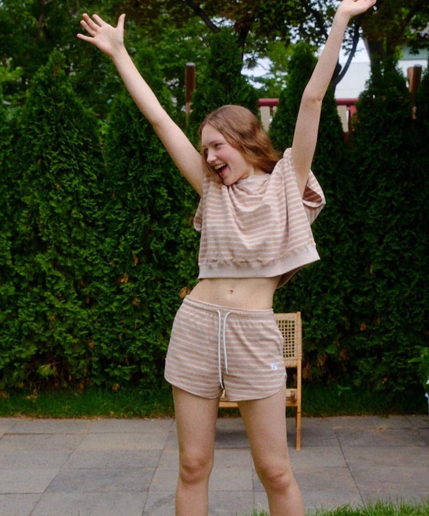 Okuka Striped Terry Shorts - Beige