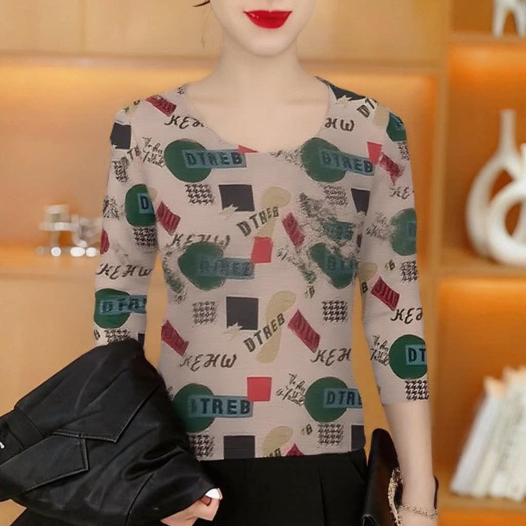 Elegant Striped Long Sleeve Round Neck T-shirt for Middle-Aged and Elderly Women - Stylish and Fashionable Mother's Wear