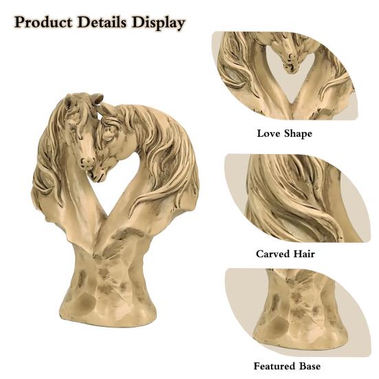 Doppelpferdekopf Figur Liebesherz Pferdekopf Statue Harz Tierskulptur Valentinstag Heim Büro Schreibtisch Dekoration Ornament