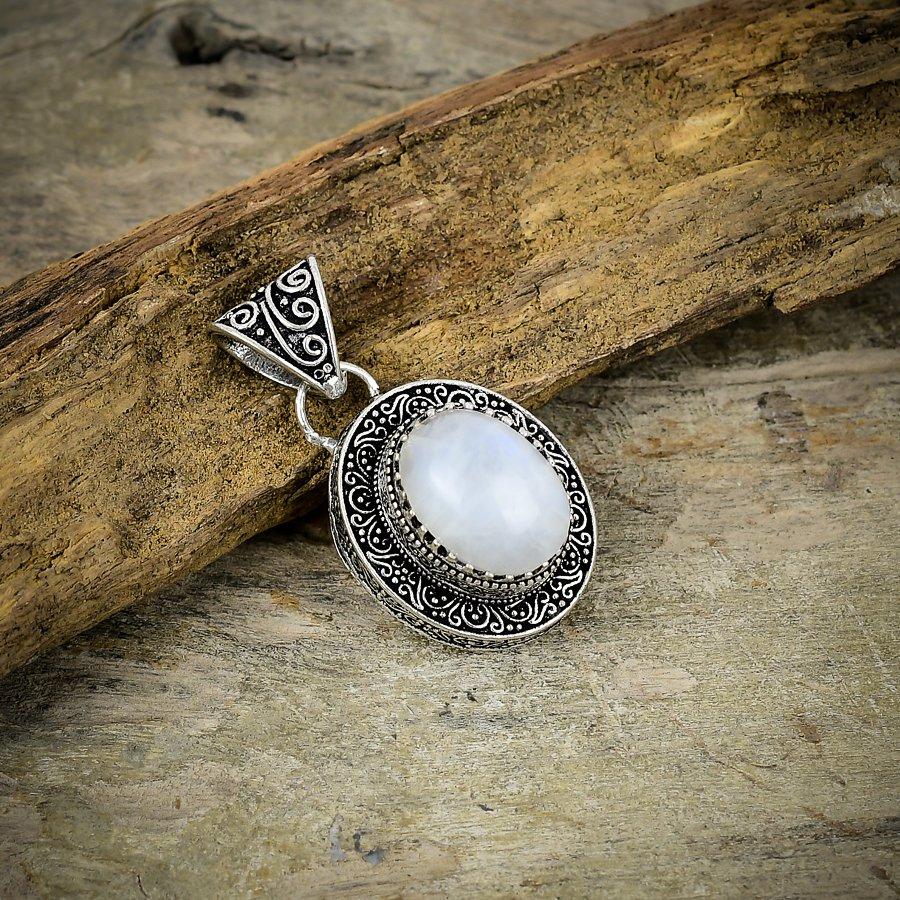 Rainbow Moonstone Gemstone 925 Sterling Silver Jewelry Pendant 1.69" M-50