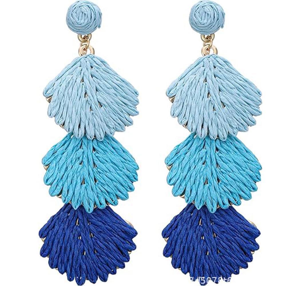Raffia Dangle Earrings for Women - Boho Statement Rattan Drop Jewelry Shell Design, Lightweight Summer Beach Trendy Accessories