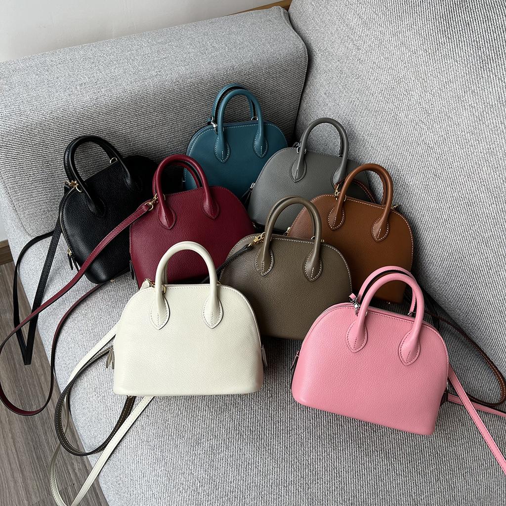 Mini Goat Print Top Layer Leather Shell Leather Crossbody Small Bag, Fashionable Bowling Bag, Versatile Handbag