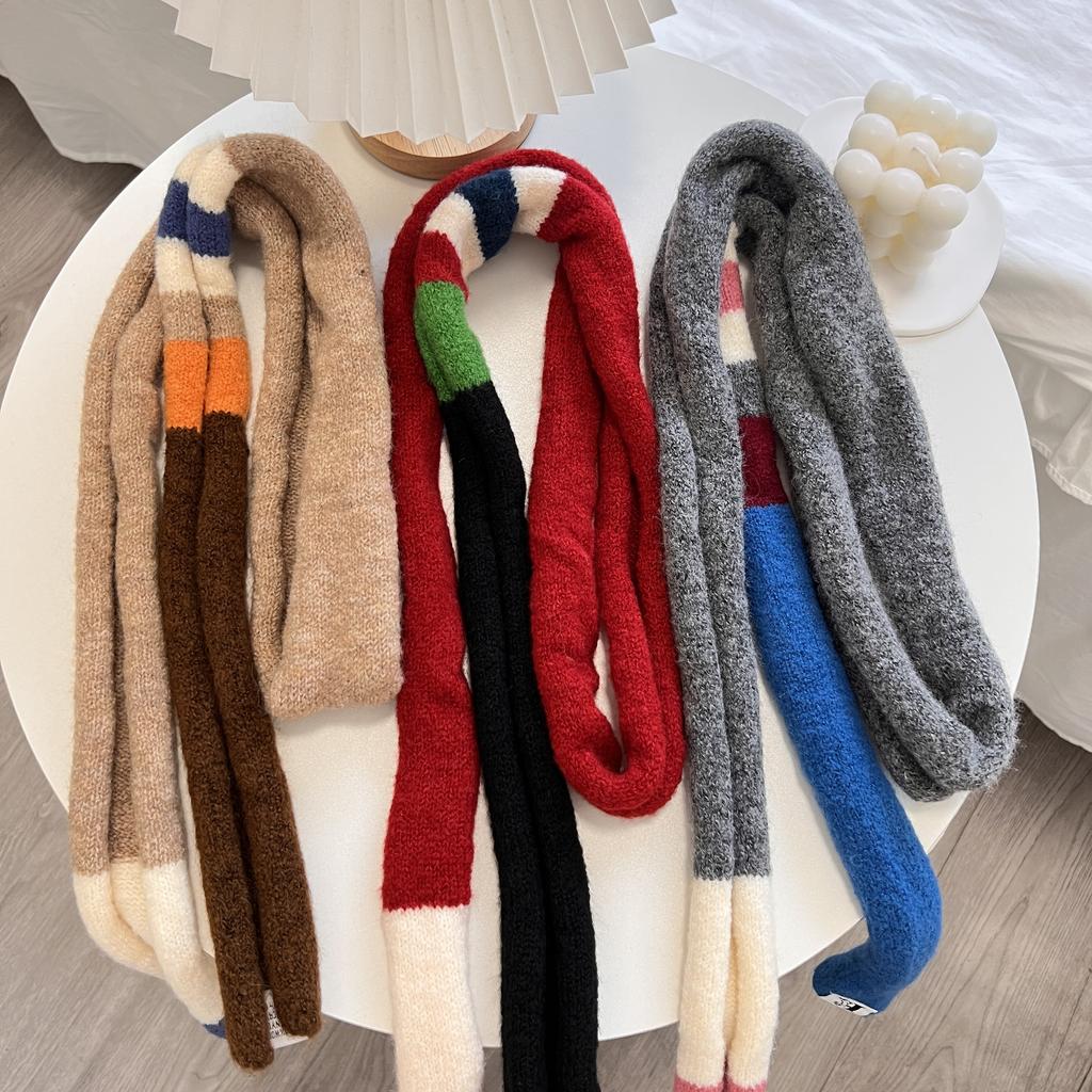 Wool Striped Plush Scarf Women's Niche Design Sense Spice Girl Versatile Decoration Korean Version Thin and Narrow Long Scarf