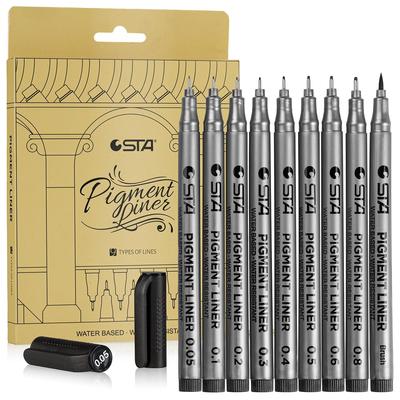 Schwarzer, dünnerer Stift, Set mit 9 Fineliner-Skizzenstiften