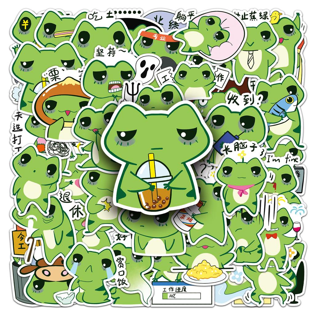 50 Working Frog Graffiti Stickers Cartoon Cute Hand-painted Expression Packaging Mobile Phone Skateboard Water Cup Stickers