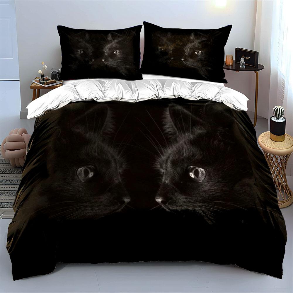 Black Cat Reflection Bedding Set Bedding Duvet Cover Set Duvet Cover Pillowcases (1 * Duvet Cover 2 * Pillowcases, Without Duvet Insert)